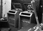 Chelsea tape  1965. On the left, a two track Ampex deck and a mono Ampex desk. Note the &#39;home made&#39; amplifiers underneath. They were housed in ex BBC transcription turntable consoles. (We were going to fill in the holes where there used to be a control panel for the turntable amplifiers - but never got round to it!